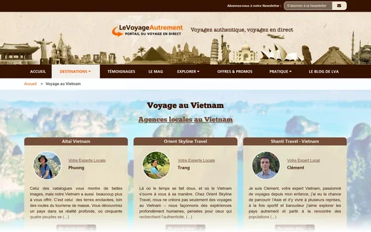 Page d'accueil du site du Voyage Autrement